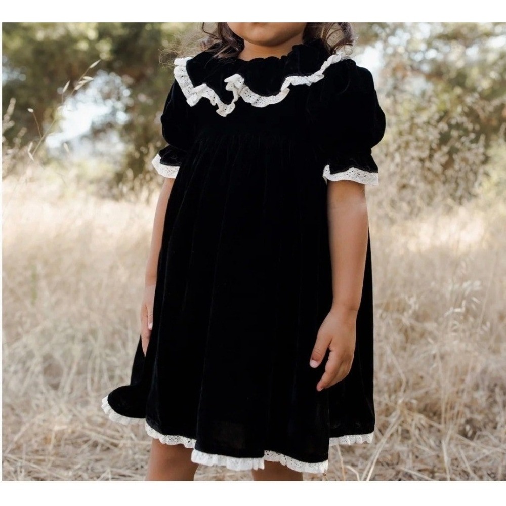 Noralee Amelia Dress Black Velvet Lace Trim Girls Size 8 Holiday Party